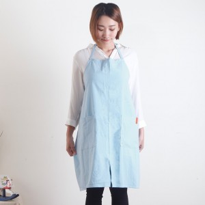 水洗棉麻簡約款圍裙-煙藍