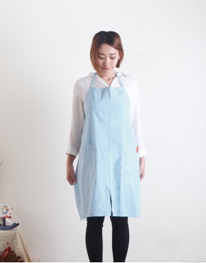 水洗棉麻簡約款圍裙-煙藍 水洗棉麻簡約款圍裙-煙藍