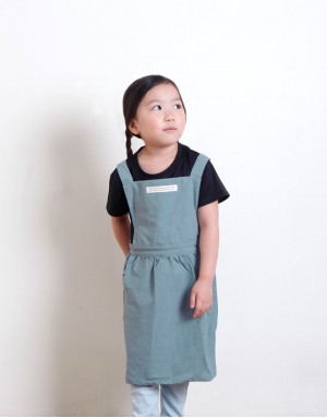 |預購| 水洗棉百摺裙款圍裙-淺綠色|兒童款|