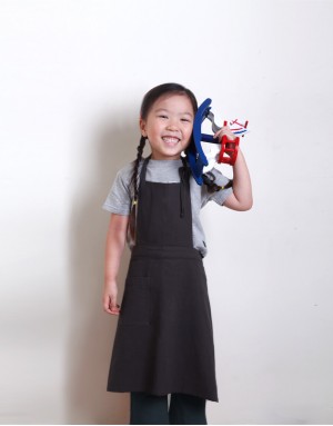 |瑕疵特惠出清|水洗棉麻中性款圍裙-深灰色|兒童款|