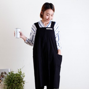 棉麻家居款雙口袋寬肩帶圍裙-7色