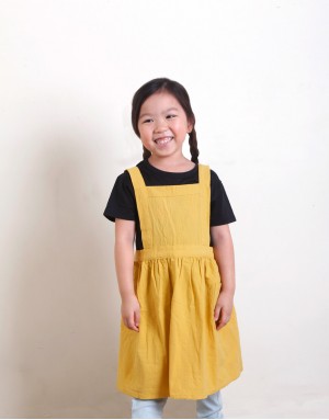|預購| 水洗棉麻百摺圍裙-M-3色|兒童款|