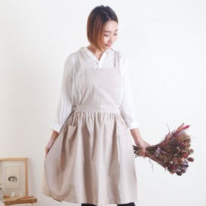 水洗棉麻雙口袋百摺裙款圍裙-3色