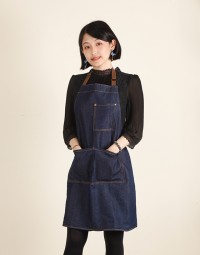 牛仔布繞頸式三口袋圍裙-深藍