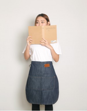 牛仔布真皮半身圍裙-2色