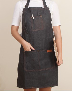 |預購|加厚繞頸加扣牛仔圍裙-黑色 |預購|加厚繞頸加扣牛仔圍裙-黑色