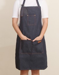 加厚繞頸加扣牛仔圍裙-深藍 