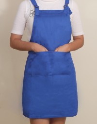 混棉布背帶式雙扣可調二口袋圍裙-寶藍色
