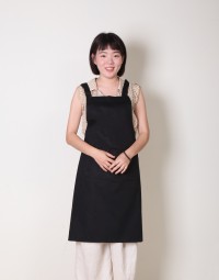 純棉雙口袋背帶式圍裙-黑色