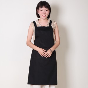 純棉雙口袋背帶式圍裙-黑色