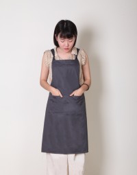 純棉雙口袋背帶式圍裙-灰色