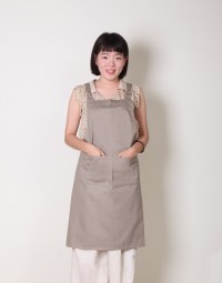 純棉雙口袋背帶式圍裙-卡其色