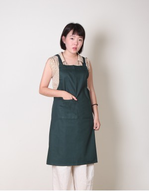 |特價|純棉雙口袋背帶式圍裙 - 墨綠色