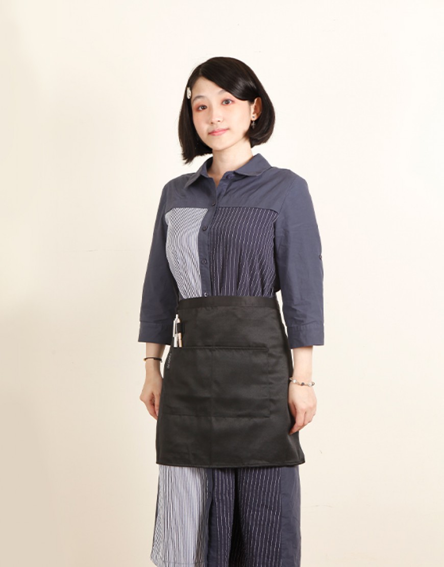 滌綸斜紋半身圍裙兩口袋+筆插款-黑色