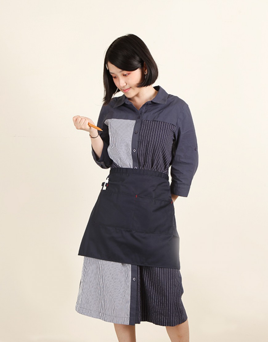 滌綸斜紋半身圍裙兩口袋+筆插款-深藍色