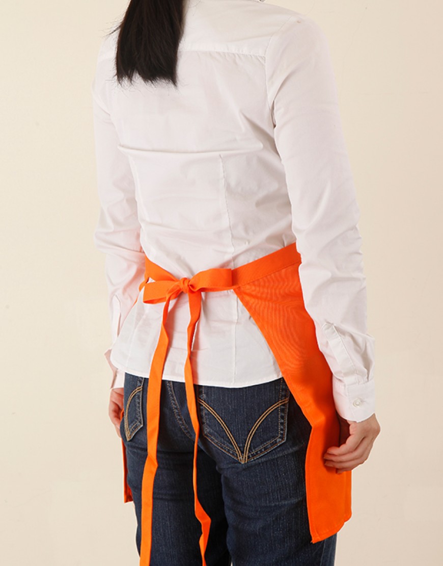 滌綸斜紋半身圍裙兩口袋+筆插款-橘色