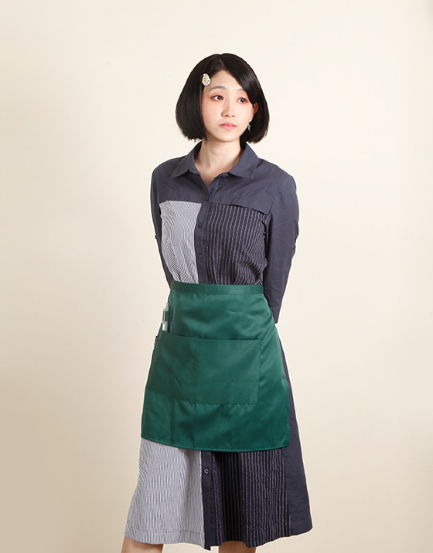 滌綸斜紋半身圍裙兩口袋+筆插款-深綠色