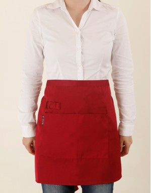滌綸斜紋半身圍裙兩口袋+筆插款-暗紅色