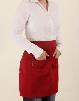 滌綸斜紋半身圍裙兩口袋+筆插款-暗紅色 滌綸斜紋半身圍裙兩口袋+筆插款-暗紅色