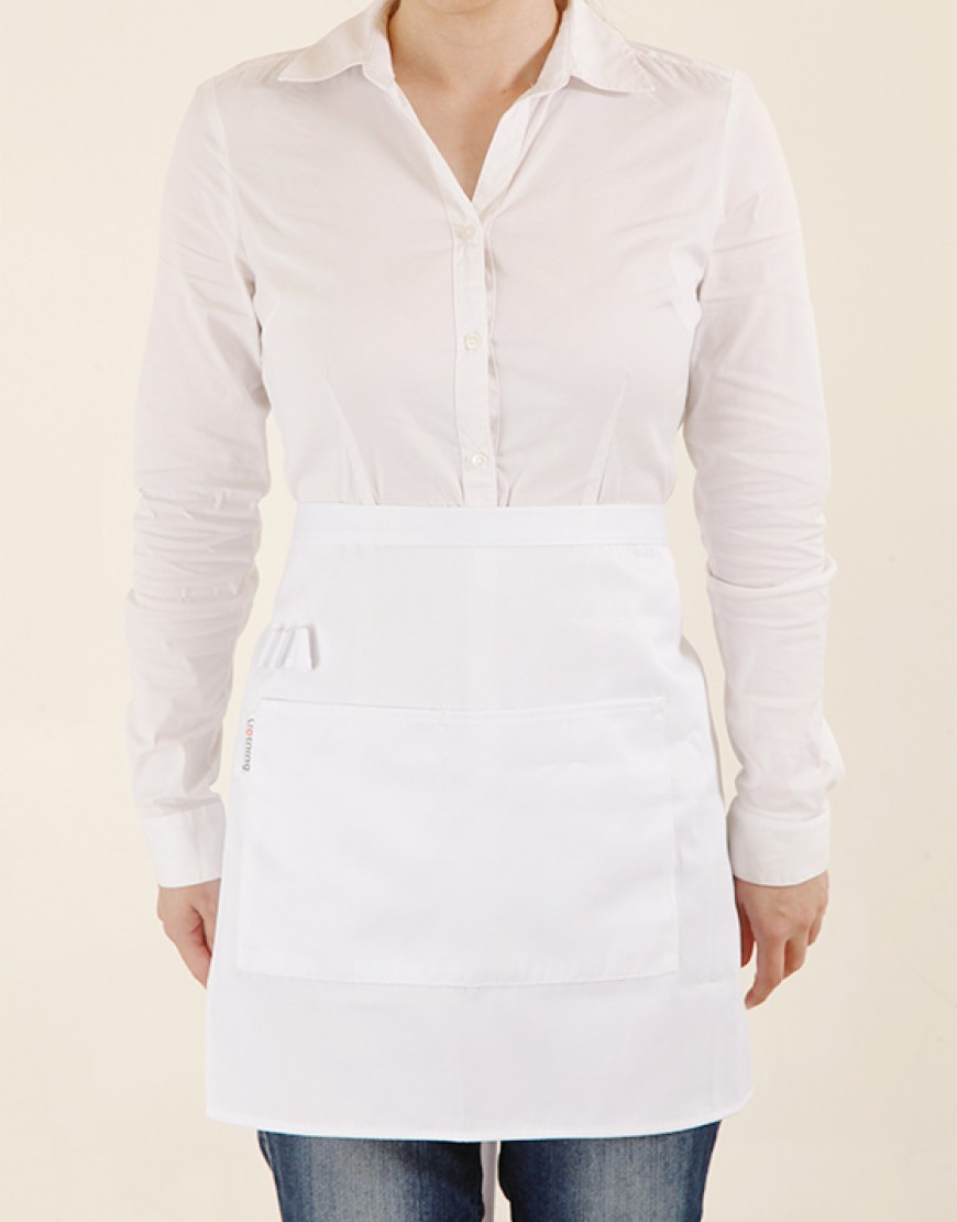滌綸斜紋半身圍裙兩口袋+筆插款-白色