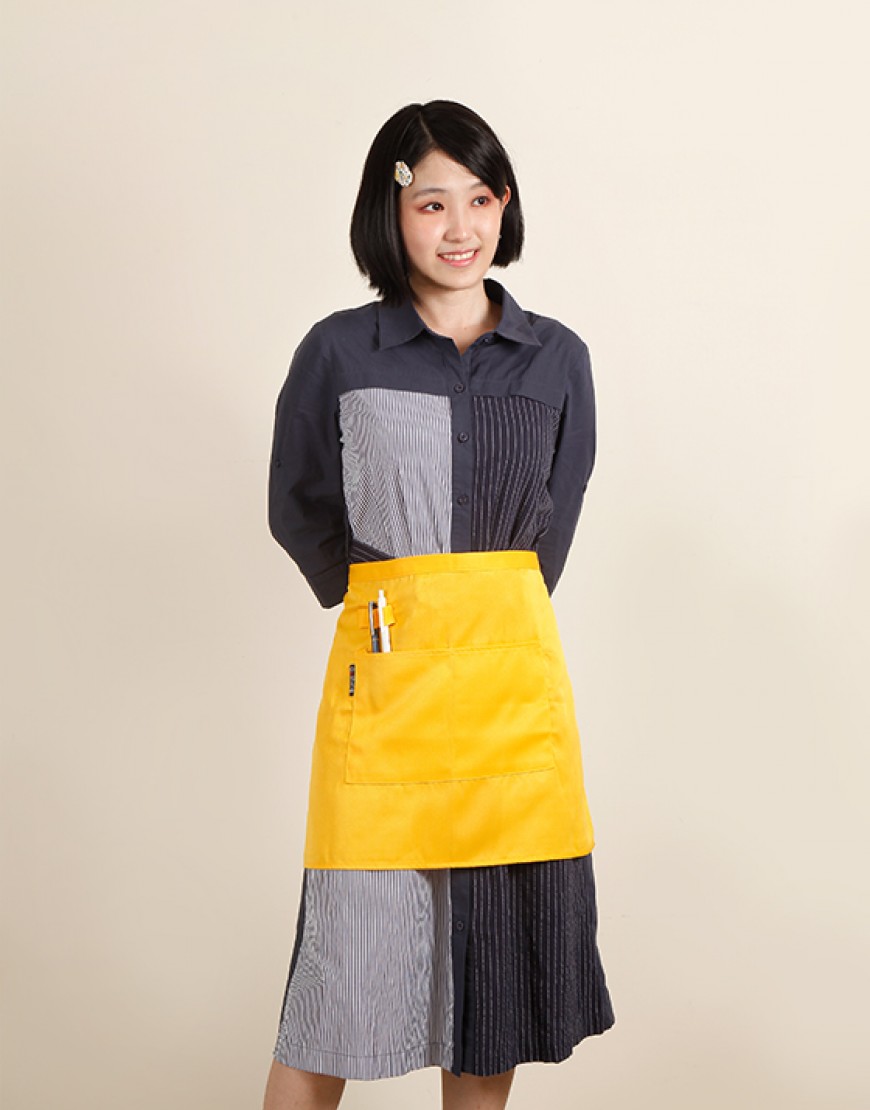 滌綸斜紋半身圍裙兩口袋+筆插款-黃色