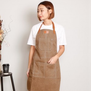 厚帆布人工皮繞頸圍裙-4色