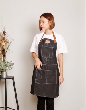 厚帆布人工皮繞頸圍裙-4色