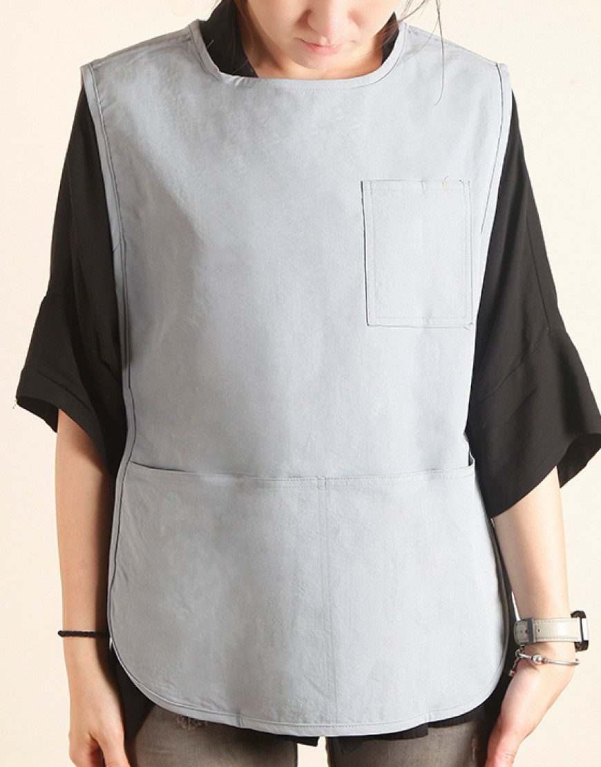 滌棉防潑水套頭式圍裙-藍灰