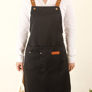滌綿帆布背帶式防水防油污雙口袋圍裙(小口袋款)-黑色