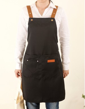 滌綿帆布背帶式防水防油污雙口袋圍裙(小口袋款)-黑色 滌綿帆布背帶式防水防油污雙口袋圍裙(小口袋款)-黑色