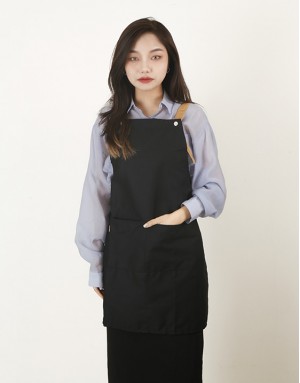 |預購| 滌綿帆布背帶式雙口袋圍裙-黑色