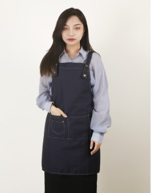 滌綿帆布背帶式雙口袋(兩釦小口袋)圍裙-深藍 滌綿帆布背帶式雙口袋(兩釦小口袋)圍裙-深藍