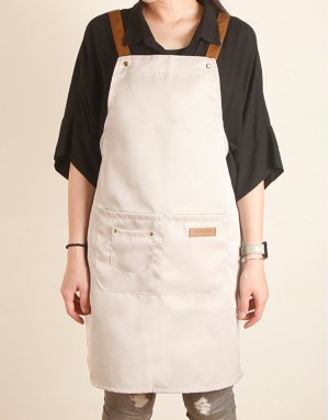 滌綿帆布背帶式防水防油污雙口袋圍裙(小口袋款)-銀灰 滌綿帆布背帶式防水防油污雙口袋圍裙(小口袋款)-銀灰