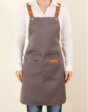 滌綿帆布背帶式防水防油污雙口袋圍裙(小口袋款)-灰色 滌綿帆布背帶式防水防油污雙口袋圍裙(小口袋款)-灰色