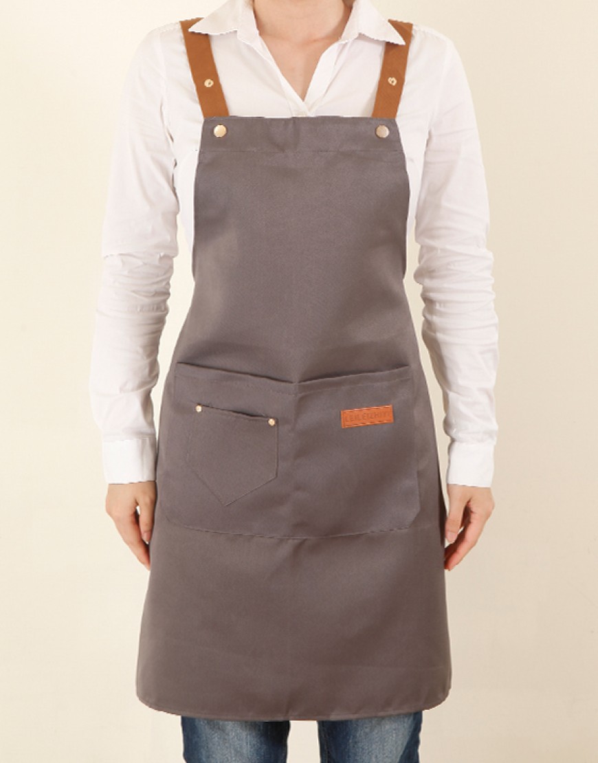 滌綿帆布背帶式防水防油污雙口袋圍裙(小口袋款)-灰色