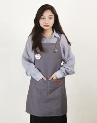 滌綿帆布背帶式雙口袋(兩釦小口袋)圍裙-灰色