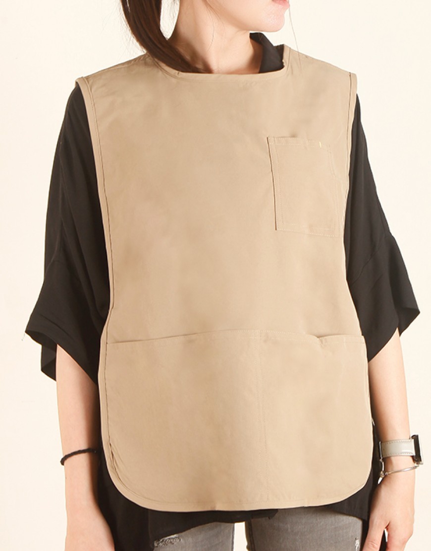 滌棉防潑水套頭式圍裙-卡其