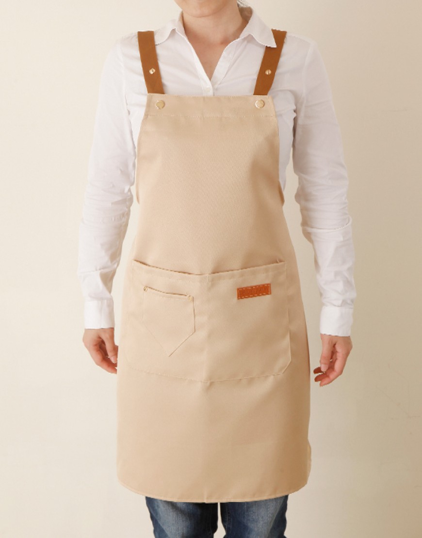 |預購| 滌綿帆布背帶式防水防油污雙口袋圍裙(小口袋款)-卡其色
