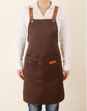 滌綿帆布背帶式防水防油污雙口袋圍裙(小口袋款)-咖啡色 滌綿帆布背帶式防水防油污雙口袋圍裙(小口袋款)-咖啡色