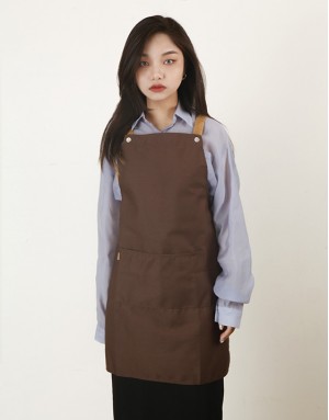|預購| 滌綿帆布背帶式雙口袋圍裙-咖啡（50件起訂）
