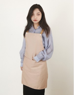 |預購| 滌綿帆布背帶式雙口袋圍裙-奶茶色（50件起訂）