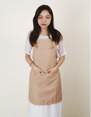 滌綿帆布背帶式雙口袋(兩釦小口袋)圍裙-奶茶色 滌綿帆布背帶式雙口袋(兩釦小口袋)圍裙-奶茶色