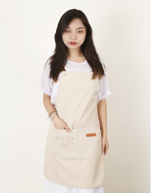 滌綿帆布背帶式防水防油污雙口袋圍裙(小口袋款)-米白 滌綿帆布背帶式防水防油污雙口袋圍裙(小口袋款)-米白