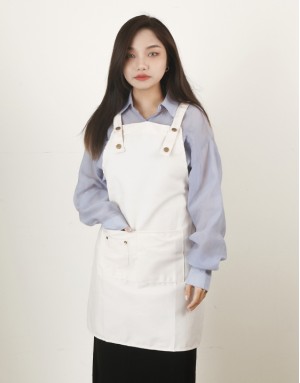 滌綿帆布背帶式雙口袋(兩釦小口袋)圍裙-米白 滌綿帆布背帶式雙口袋(兩釦小口袋)圍裙-米白