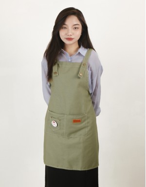 滌綿帆布背帶式雙口袋(兩釦小口袋)圍裙-草綠 滌綿帆布背帶式雙口袋(兩釦小口袋)圍裙-草綠