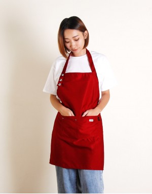滌棉布單扣繞頸式圍裙-3色