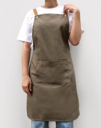 歐式滌棉帆布背帶式一口袋圍裙-4色