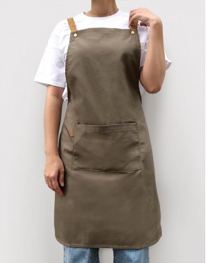 歐式滌棉帆布背帶式一口袋圍裙-4色