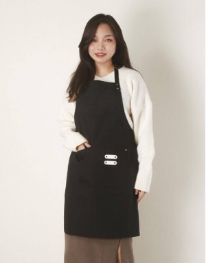 繞頸滌棉布圍裙-黑色