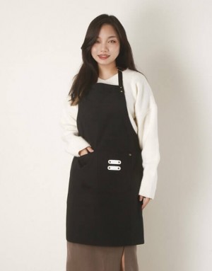 繞頸滌棉布圍裙-黑色 繞頸滌棉布圍裙-黑色